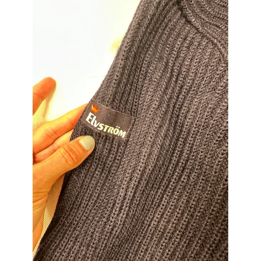 Vintage Elvstrom Italy Navy Blue‎ Wool Shawl Collar Sweater Green Trim medium